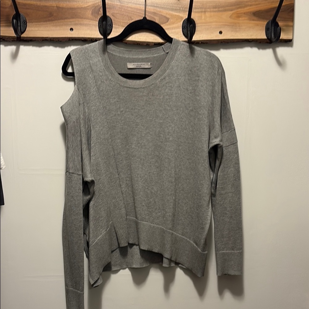 All Saints Heather Gray Knit Top - shoulder cut out
